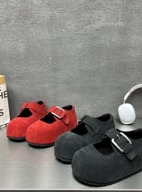 卡皮巴拉大头磨砂真皮勃肯鞋2026新款增高全包拉带懒人玛丽珍乐福