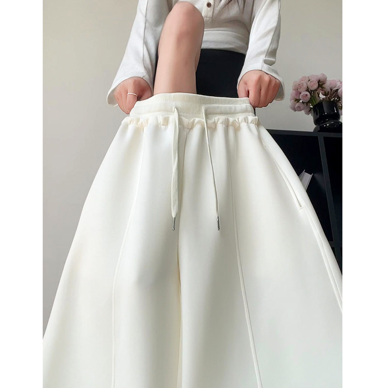 白色阔腿裤女2026春新款垂感休闲运动裤子宽松bf慵懒风中线弯刀裤