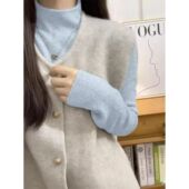 温柔miu系奶蓝色超显白内搭半高领毛衣女秋冬显瘦针织打底衫 上衣