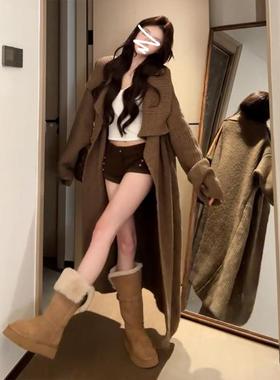 冬美拉德C34MH298织开衫韩慵懒风高级感长款毛衣系外套针女秋2025