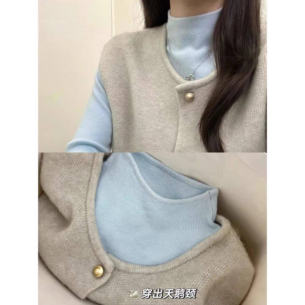 纯色系内搭半高领修身显瘦长袖上衣女秋冬baby蓝减龄针织打底衫