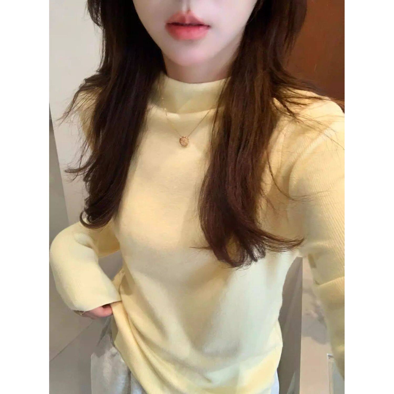 简单干净气质的穿搭!纯色小众长袖打底衫女秋冬百搭气质修身上衣