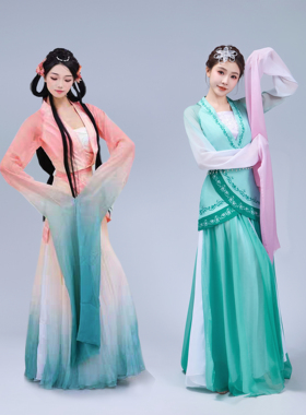 原版踏春行同款舞蹈演出服采薇踏歌古典舞水袖汉服舞台演出服儿童