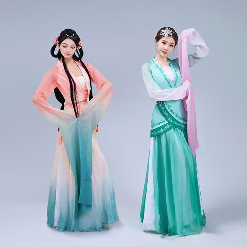 原版踏春行同款舞蹈演出服采薇踏歌古典舞水袖汉服舞台演出服儿童