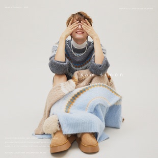 sam 复古月光柔感费尔岛提花廓形羊毛拉毛工艺圆领毛衣 simon