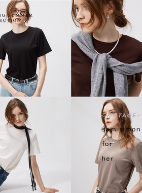 sam simon/夏季新品三醋酸天丝羊毛圆领T恤女微宽松基础半袖