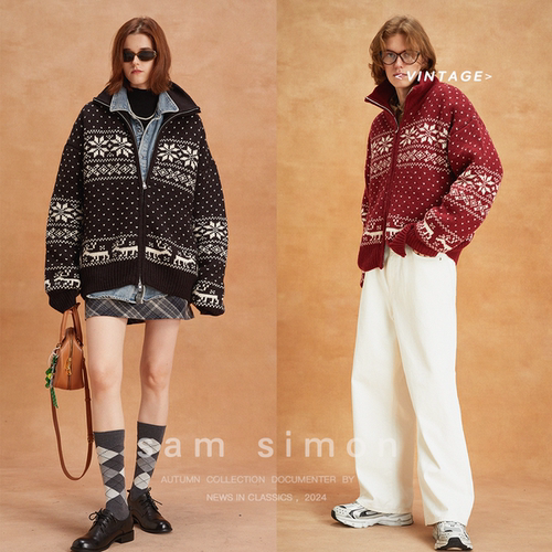 【四折不退换】】sam simon/900+高克重雪花羊毛混纺拉链开衫毛衣