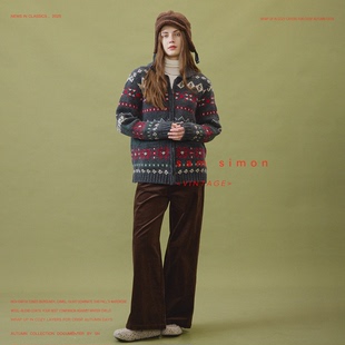 外套 雪国北欧复古风费尔岛雪花提花青果领羊毛开衫 sam simon