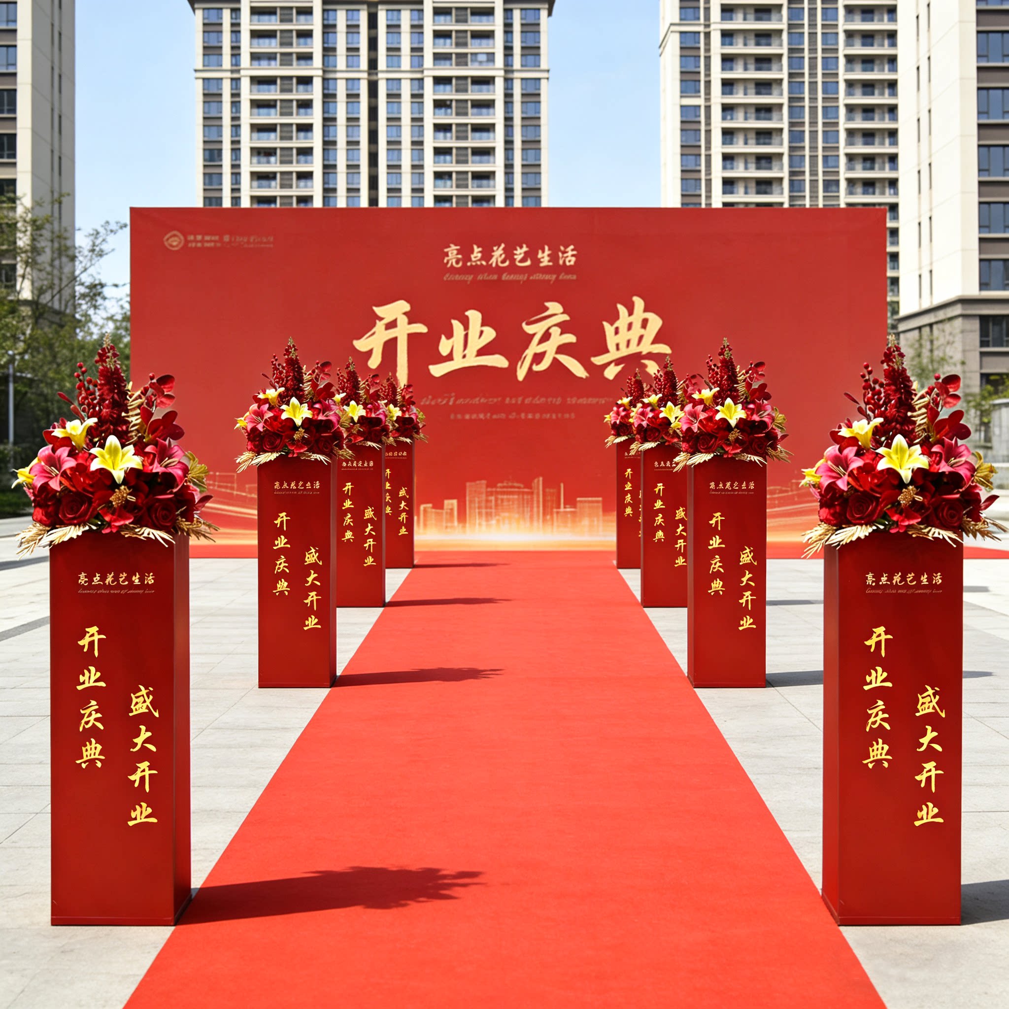 开业庆典立柱花球周年庆路引仿真花布置楼盘交付剪彩装饰花艺摆件