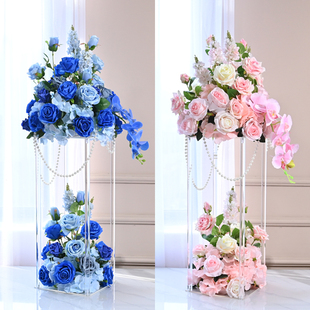 酒店餐厅宴会ktv亚克力水晶柱主桌花仿真假花婚礼桌面装饰摆台花