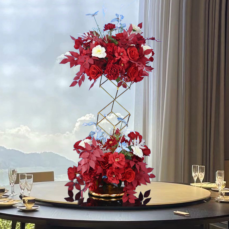 高档电镀立体几何花艺酒店酒吧ktv茶几仿真花假花摆件商场生日宴