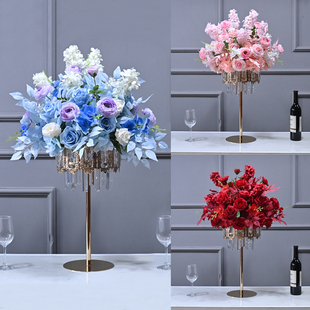 高档酒店大堂餐桌主桌花电镀金仿真花桌面装饰花生日宴会婚庆摆件