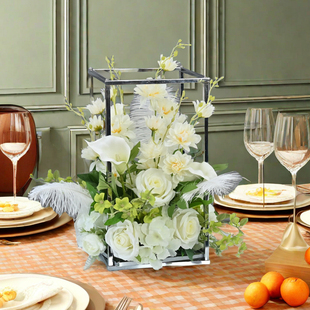 仿真花高档电镀几何桌花酒店婚礼餐厅宴会ktv生日桌面摆台花装饰