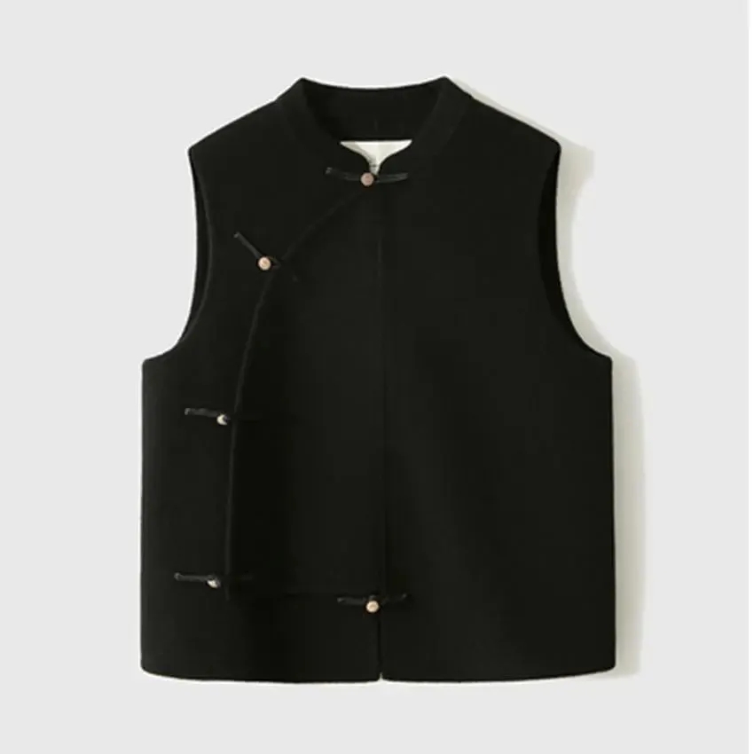 立领盘扣毛呢气质新中式背心马甲女2024秋冬新款马夹无袖坎肩外套