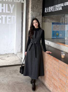 大码女装胖mm慵懒风毛呢连衣裙2026秋新款修身中长款显瘦气质裙子