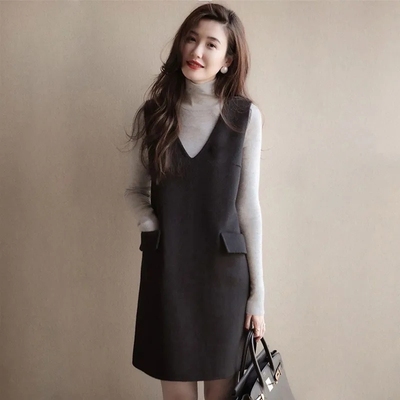 小香风毛呢背心裙女2024秋冬收腰显瘦打底小黑裙名媛气质连衣裙潮
