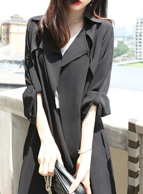 2024新款春秋女开衫外套轻薄气质风衣百搭修身收腰系带薄款长款潮