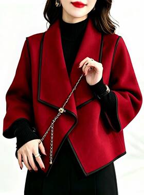 年轻妈妈双面呢秋装新款外套时尚气质毛呢中年女秋冬款上衣呢子