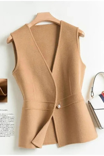 V领坎肩外套 小个子修身 毛呢背心马甲大衣女2024春秋新款 高端短款