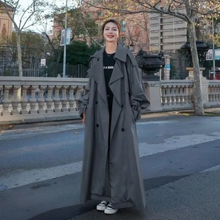 风衣女中长款英伦风2024春秋新款韩版宽松学院风气质过膝长款外套
