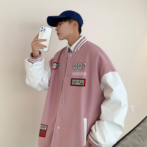 港风潮牌休闲宽松条纹印花潮棒球服男夹克男外套男JK7583P78图片