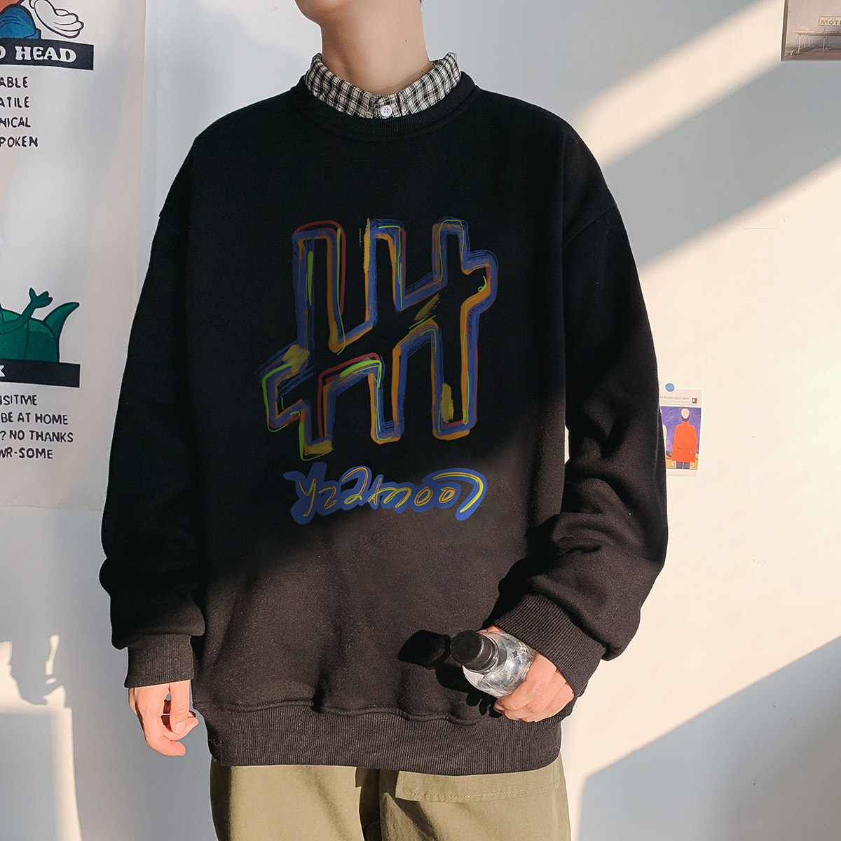 秋款港风中性情侣大码休闲运动套头卫衣男外套7061P35,男装卫衣,星座227-7