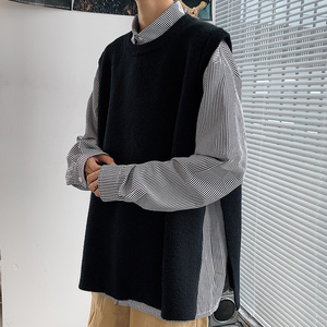 秋季港风印花毛线毛衣男宽松休闲圆领套头针织衫线衣7677P45图片