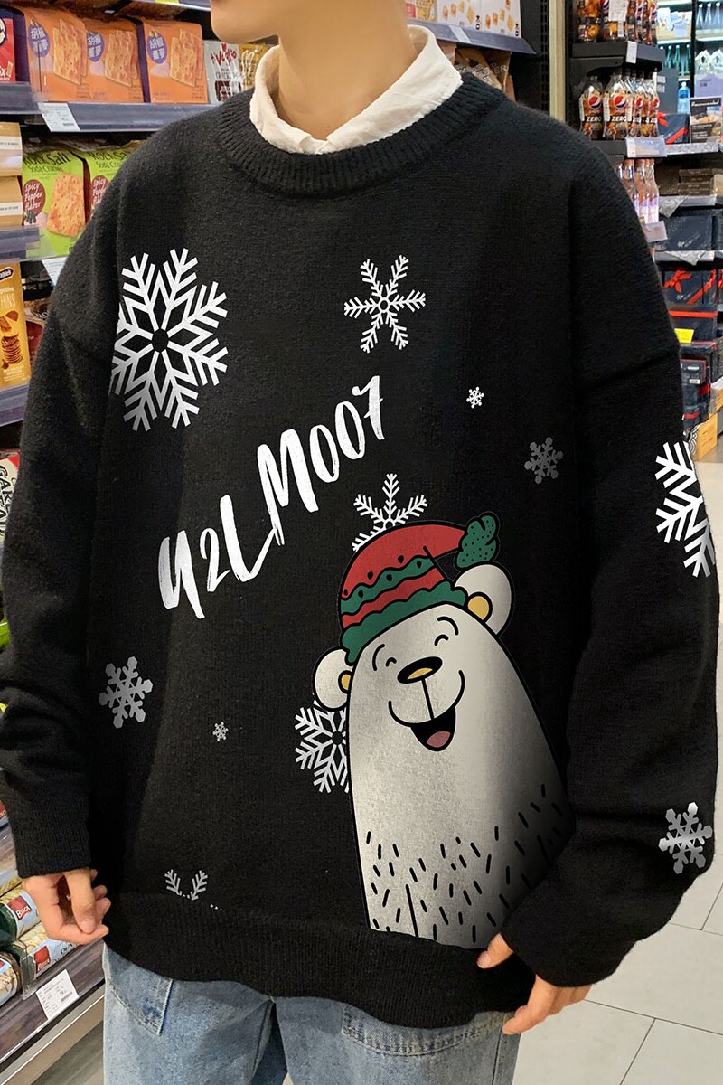 秋季港风长袖印花毛线毛衣男宽松休闲圆领套头针织衫线衣7821P55,男装针织衫/毛衣,星座227-7