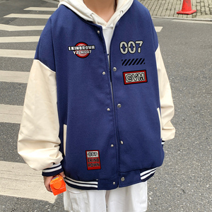 港风潮牌休闲宽松条纹印花潮棒球服男夹克男外套男JK7583P78图片