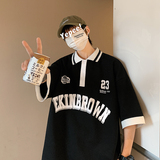 港风polo衫男休闲潮大码情侣风翻领短袖T恤男DP7741P45控，男装T恤，星座227-7