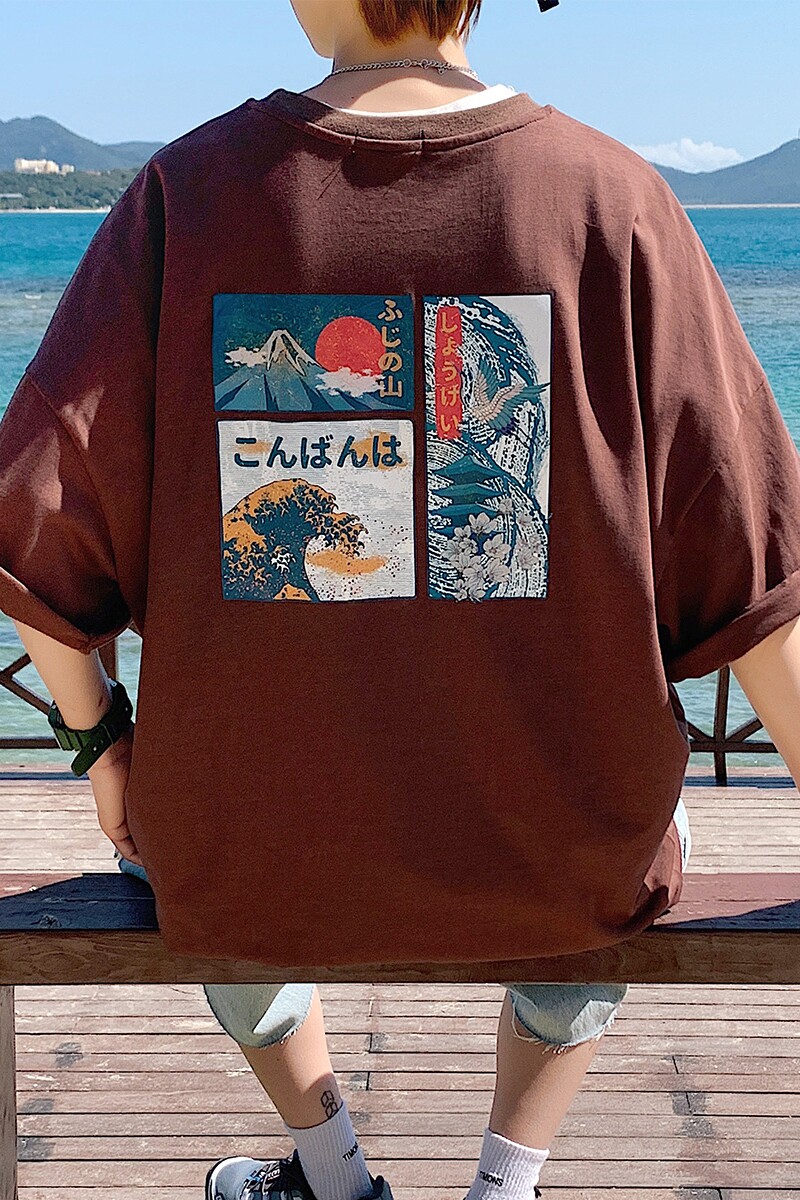 图案已注册港风日系中性休闲情侣大码风短袖T恤DT7645P30,男装T恤,星座227-7