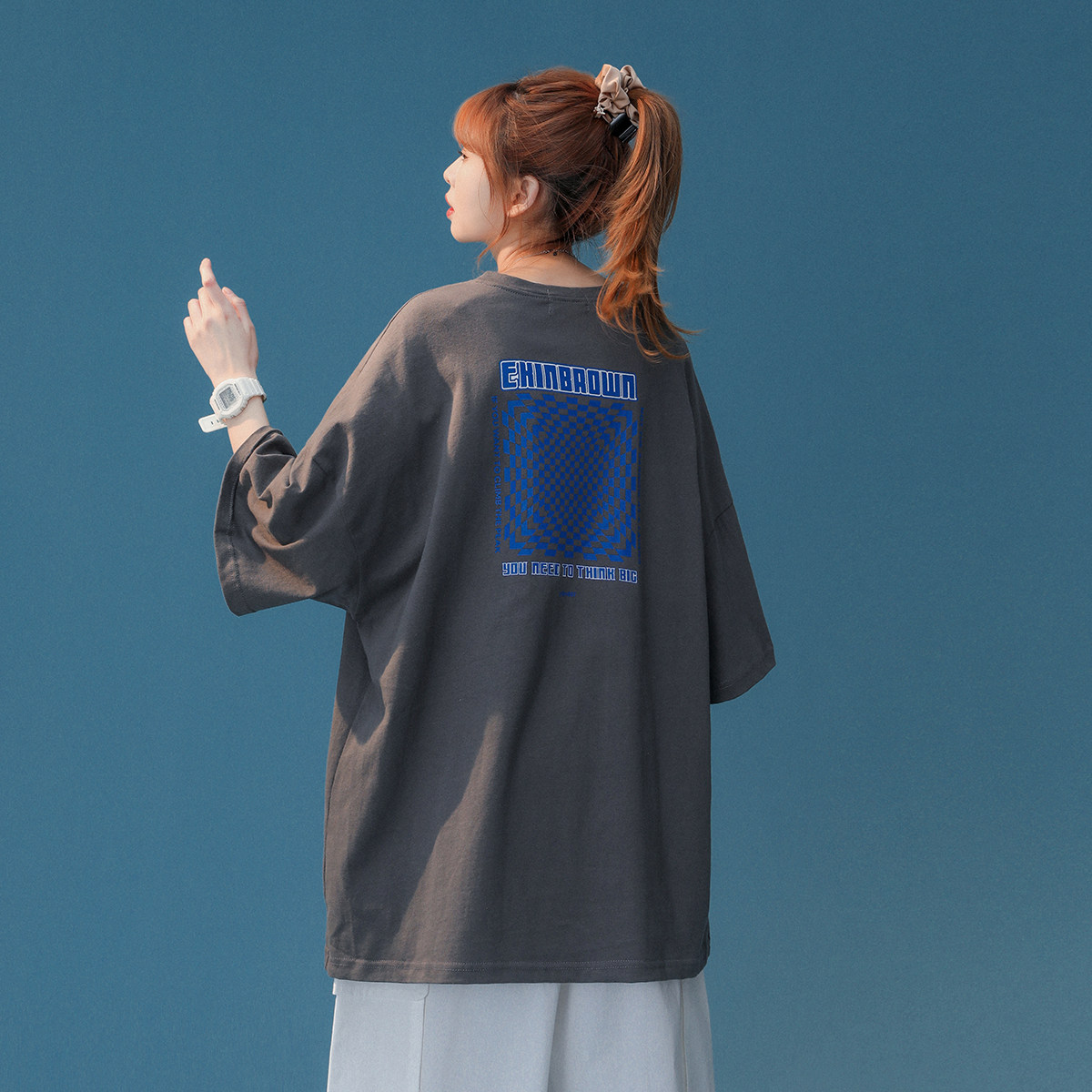 中性风短袖T恤女港风日系休闲情侣大码风短袖T恤男DT7653P30图片