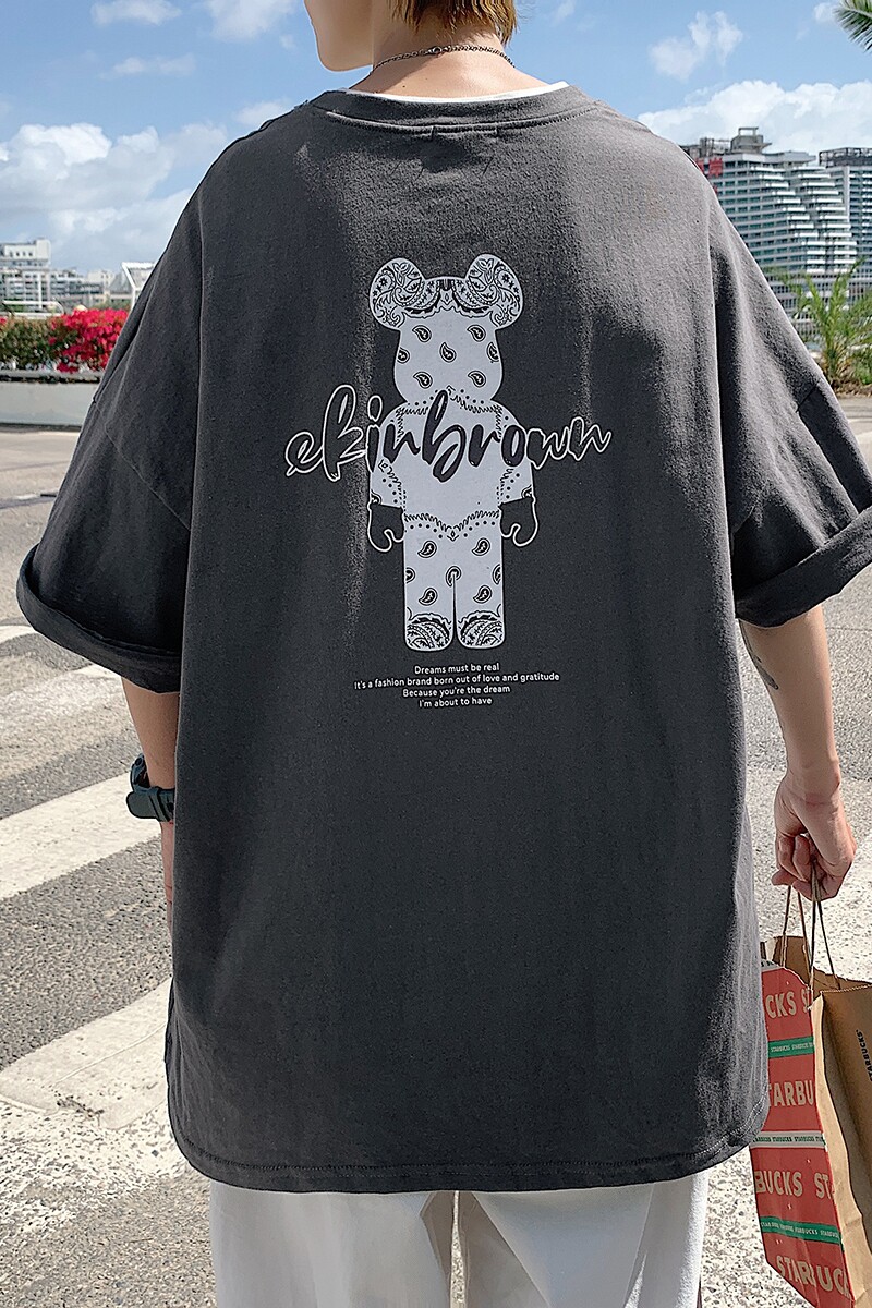 图案已注册港风日系中性休闲情侣大码风短袖T恤DT7736P25,男装T恤,星座227-7