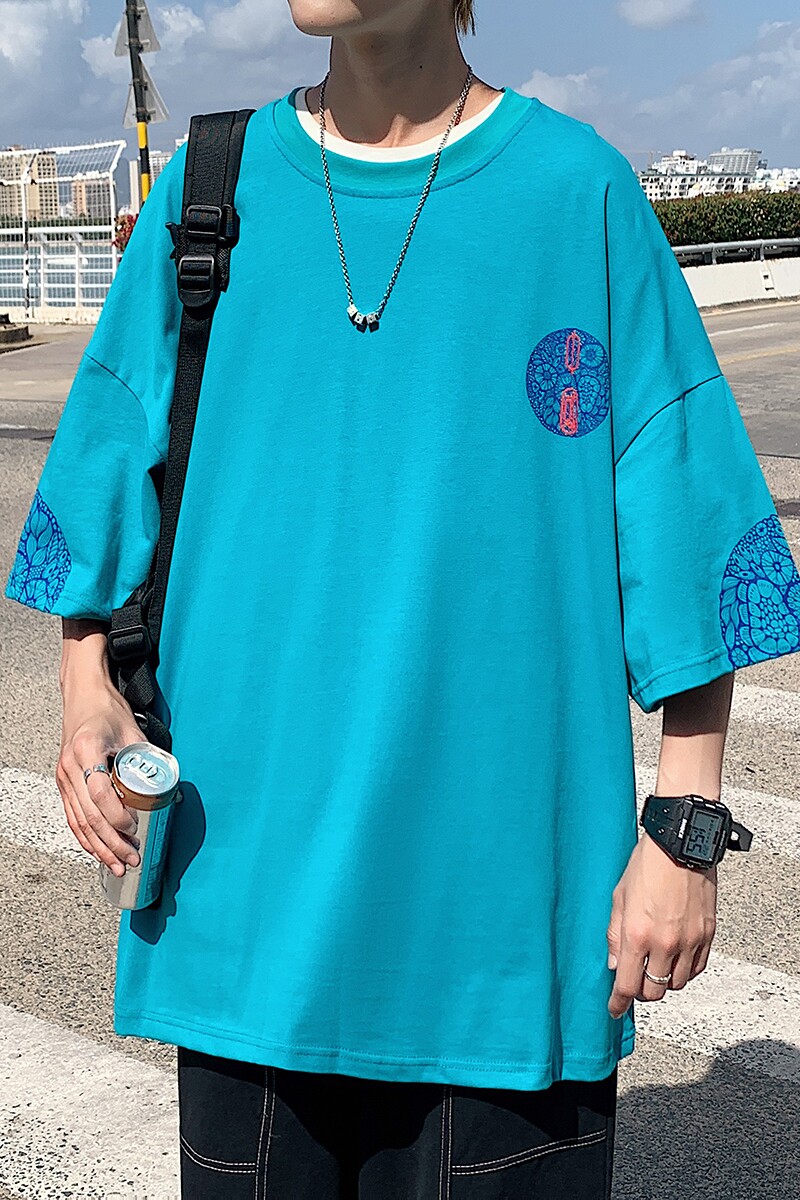 图案已注册港风青花瓷休闲情侣大码风短袖T恤DT7606P35,男装T恤,星座227-7