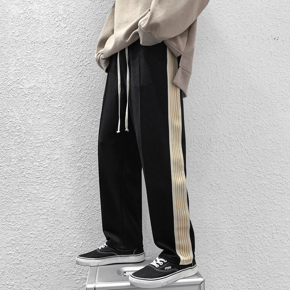 港风加绒加厚休闲裤男卫裤男宽松九分裤运动裤男长裤K7532P50图片
