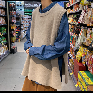 秋季港风印花毛线毛衣男宽松休闲圆领套头针织衫线衣7677P45图片