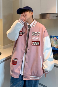 港风潮牌休闲宽松条纹印花潮棒球服男夹克男外套男JK7583P78图片