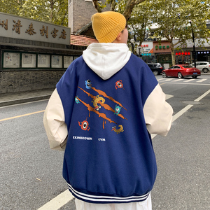 港风潮牌休闲宽松外套男潮流潮毛呢子棒球服夹克男JK7428P75图片