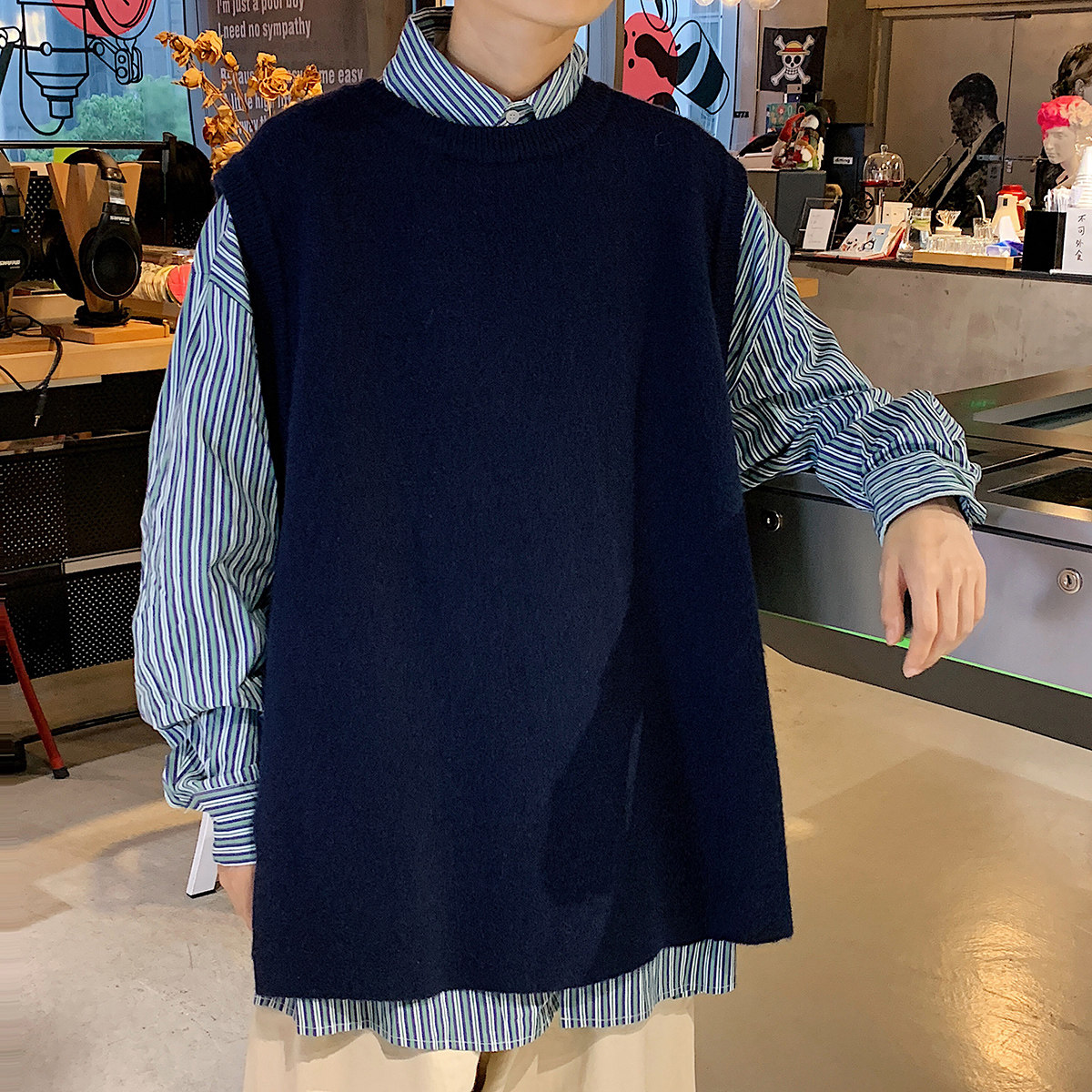 秋季港风印花毛线毛衣男宽松休闲圆领套头针织衫线衣7677P45,男装针织衫/毛衣,星座227-7