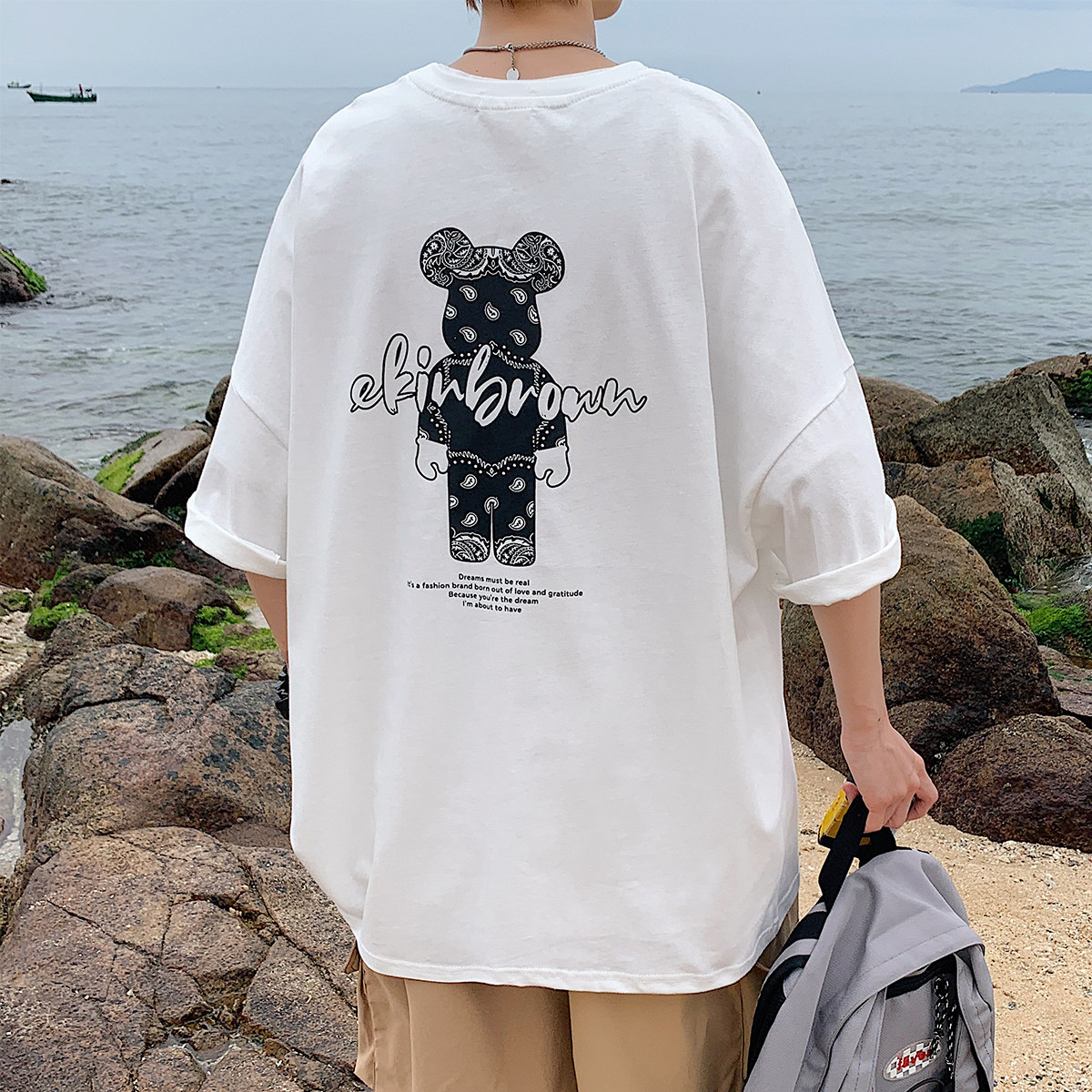 图案已注册港风日系中性休闲情侣大码风短袖T恤DT7736P25,男装T恤,星座227-7
