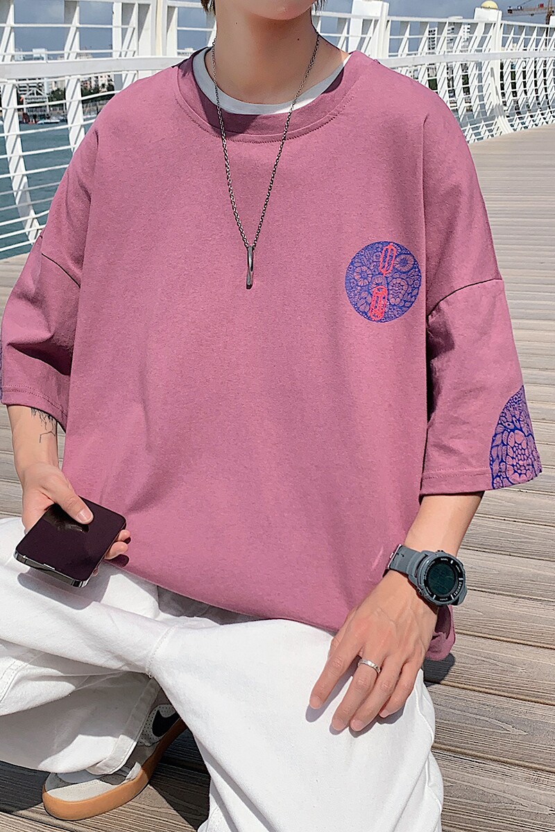 图案已注册港风青花瓷休闲情侣大码风短袖T恤DT7606P35,男装T恤,星座227-7