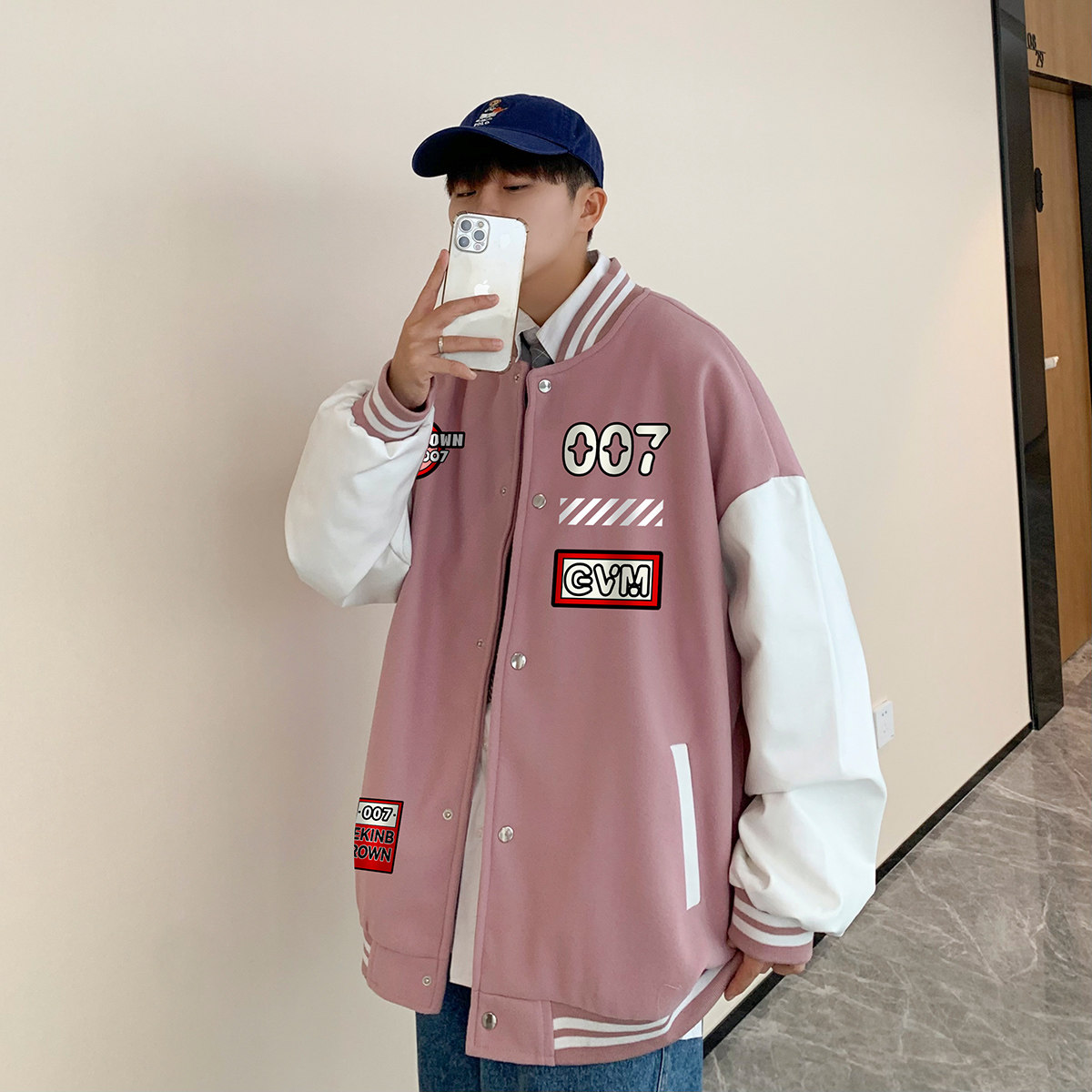 港风潮牌休闲宽松条纹印花潮棒球服男夹克男外套男JK7583P78,男装夹克,星座227-7