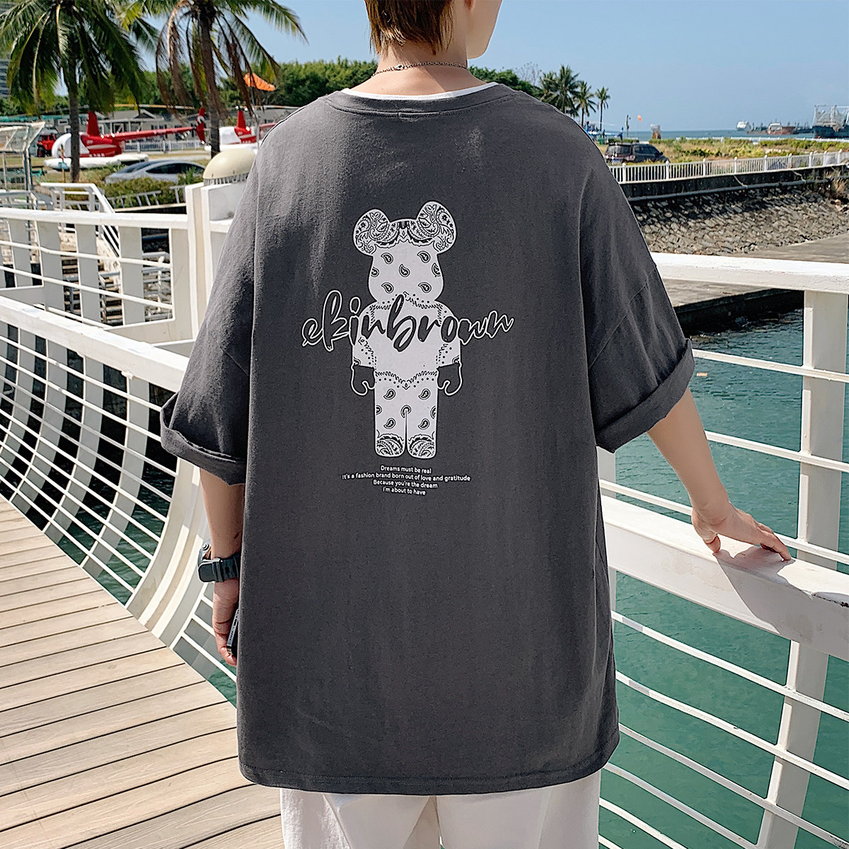 图案已注册港风日系中性休闲情侣大码风短袖T恤DT7736P25,男装T恤,星座227-7