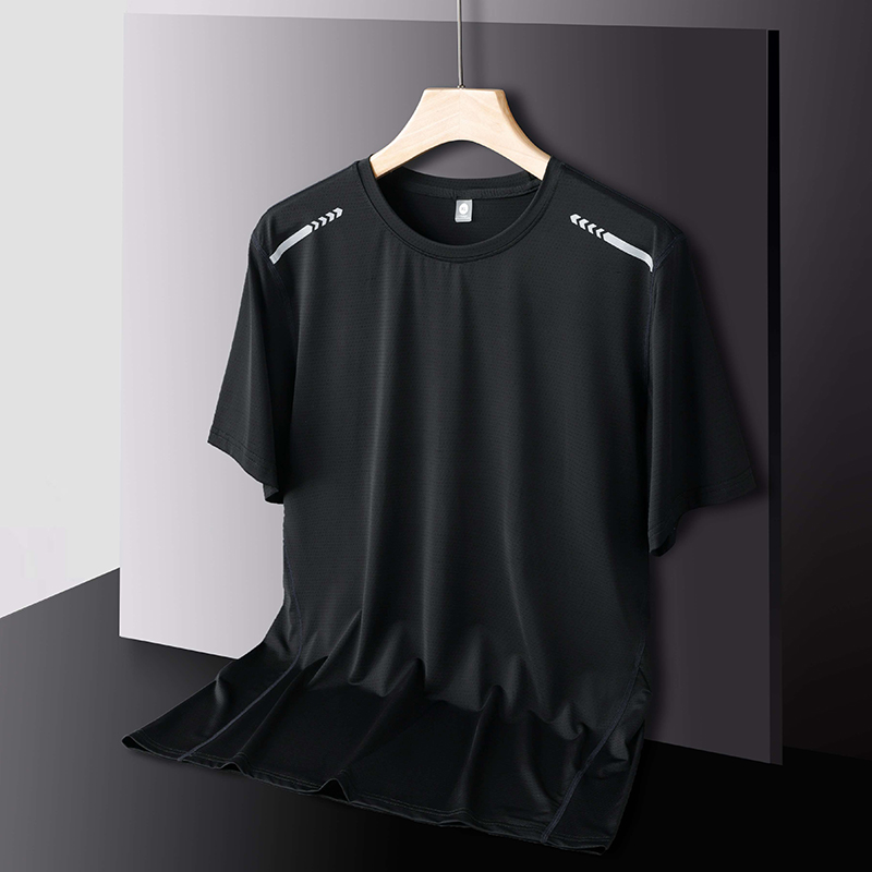 L-8xl men's round neck short sleeve T-shirt ice mesh loose sports reflective strip