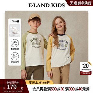 100%棉 长袖 eland 男女童T恤25年春秋插肩袖 上衣 kids衣恋童装