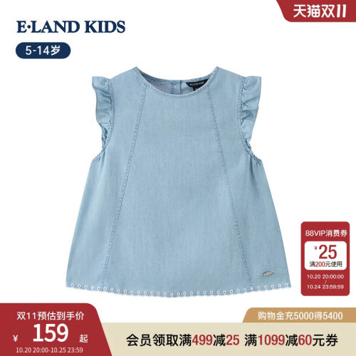 elandkids女童飞袖牛仔T恤