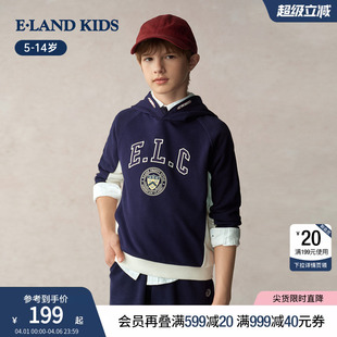 美式 eland kids衣恋童装 男童连帽卫衣春秋季 上衣 学院风复古长袖