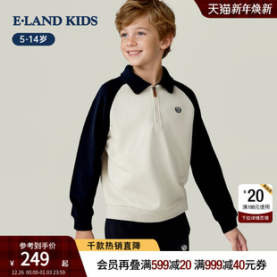 polo领上衣 学院风刺绣插肩袖 elandkids衣恋童装 男童T恤25年冬新品