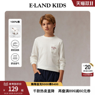 男童T恤25年春秋季 kids衣恋童装 eland 学院风刺绣长袖 100%棉