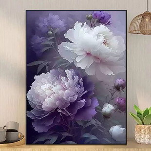 紫色牡丹花卉5D钻石画新款满钻餐厅DIY高难度手工点贴粘钻十字绣